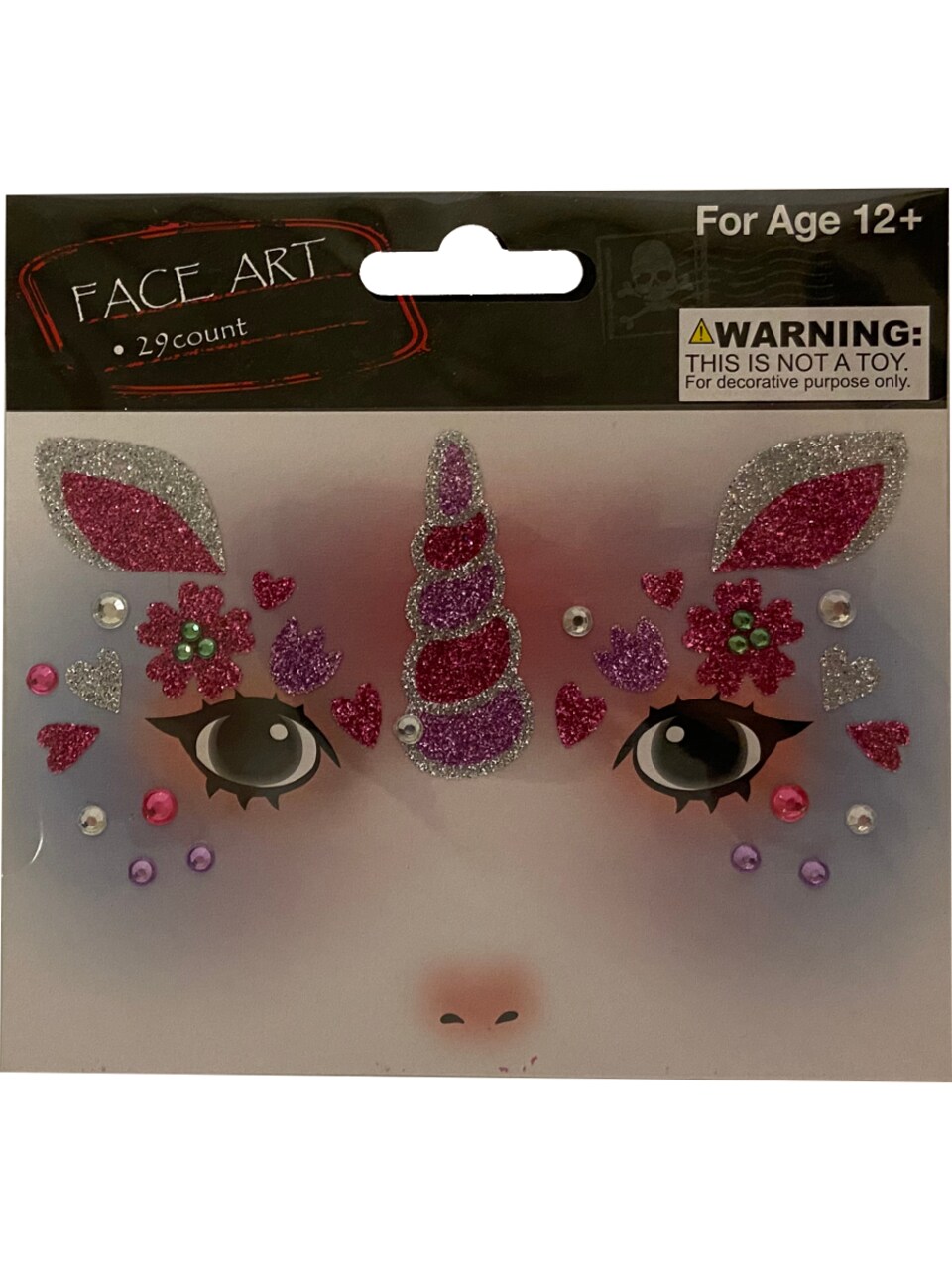Face Art Pink Unicorn Gems And Face Stickers Costume Accessory